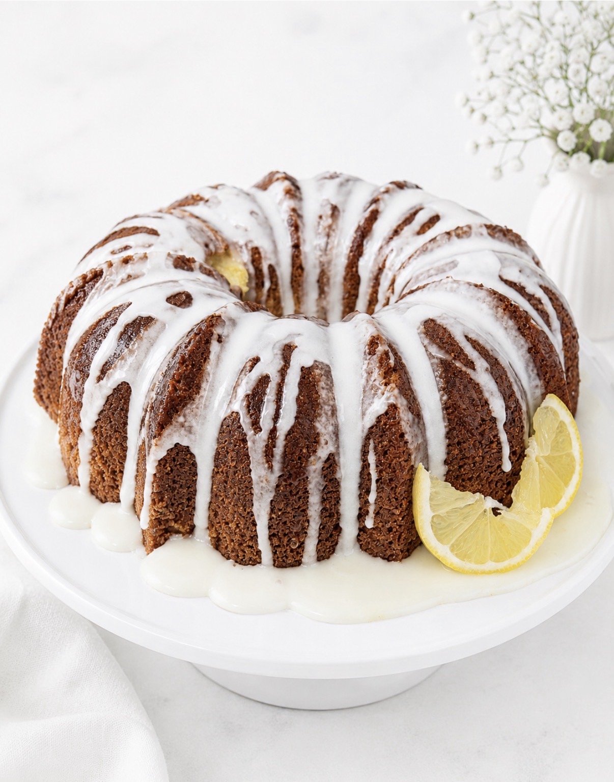 A homemade lemon pound cake with a golden crust and moist, tender center