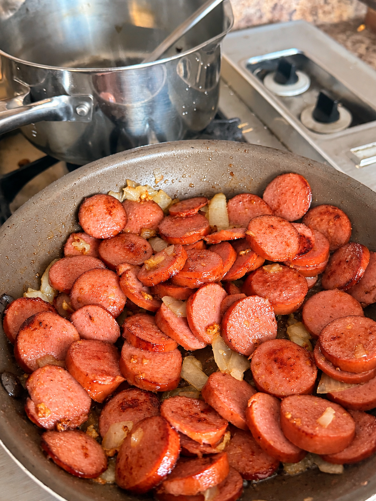 Creamy Chicken Sausage Gnocchi in Tomato Parmesan Sauce - cooked sausage